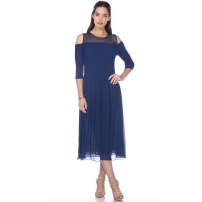 Elegant Cold-Shoulder Midi Dress – DR908